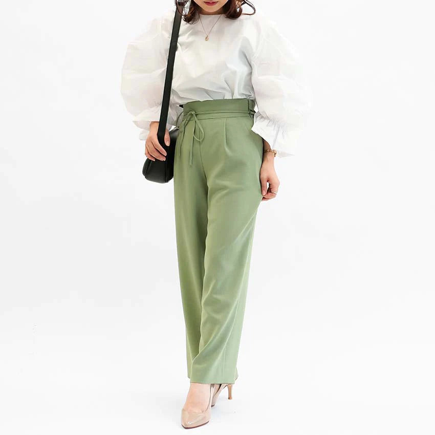 ハイウエスト リボンルーズワイドパンツ